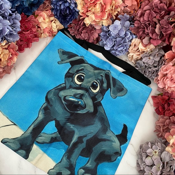 Eco-Friendly Goofy Black Lab Dog Folding Tote Bag - Picture 4 of 14